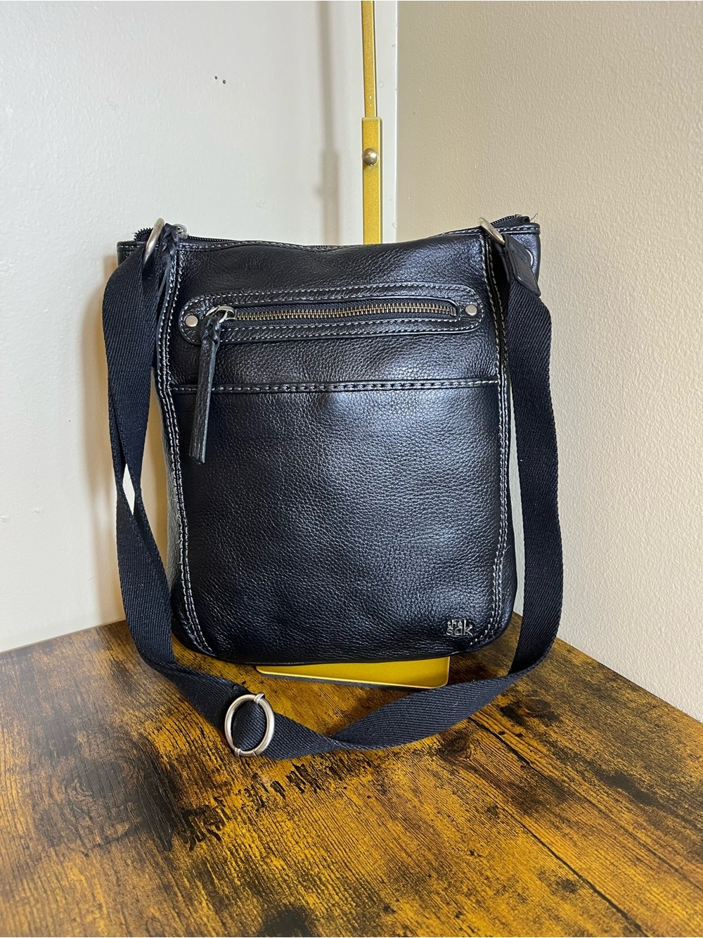 The Sak Black Leather Messenger Crossbody Bag